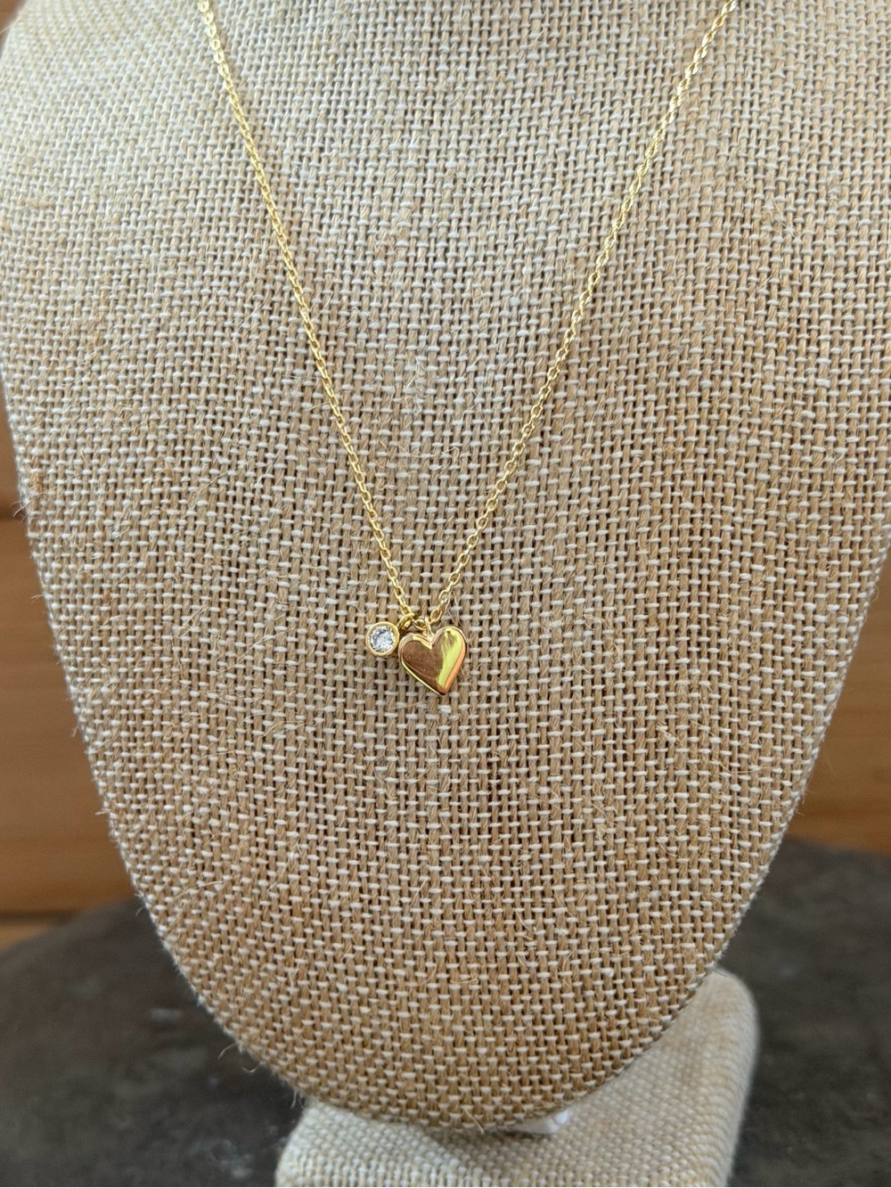 Must Have Gold Heart Necklace with Clear Charm